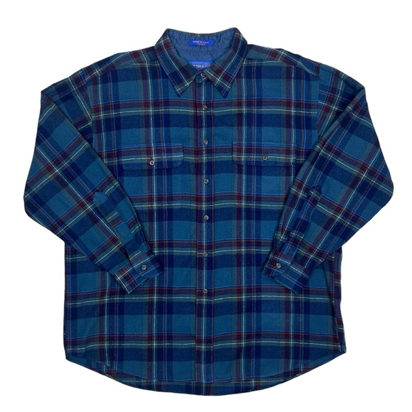 VTG Pendleton Mens Shirt XL Flannel Plaid Virgin Wool Pockets Cabincore Grunge - Picture 16 of 16